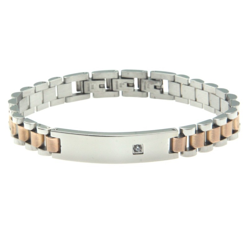 bracciale uomo acciaio maglia president con piastra