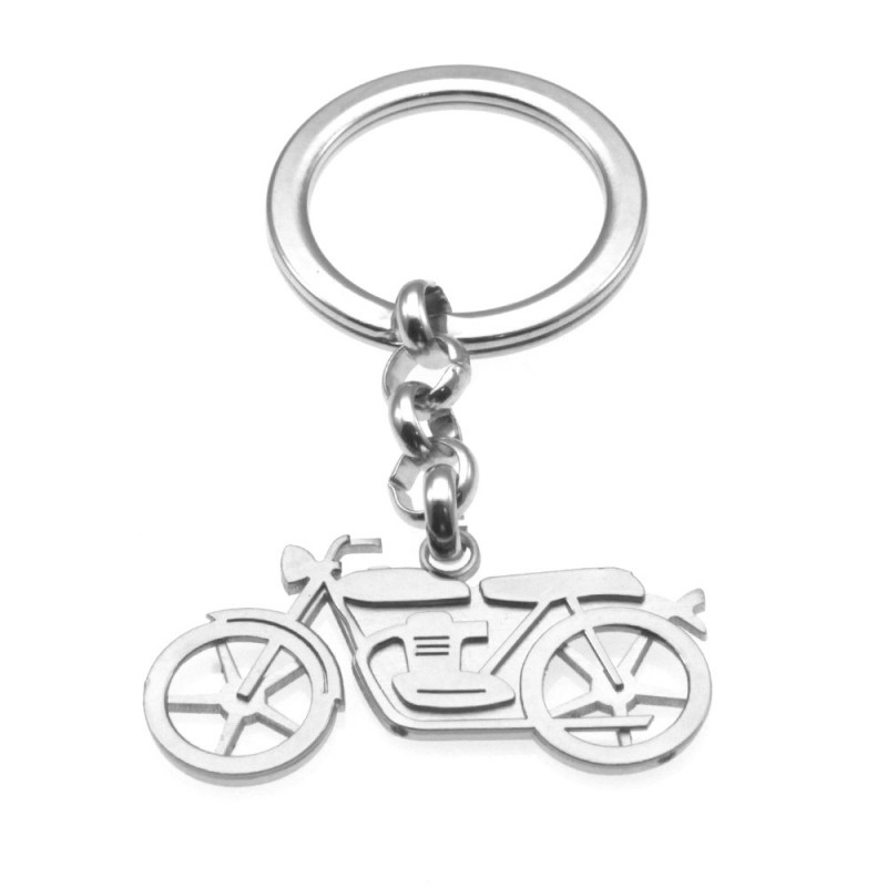 portachiavi con moto retrò in acciaio