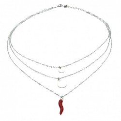 collana donna con corno e luna multifili in acciaio
