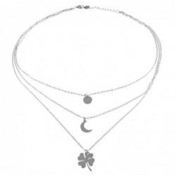 collana donna con quadrifoglio e luna multifili in acciaio