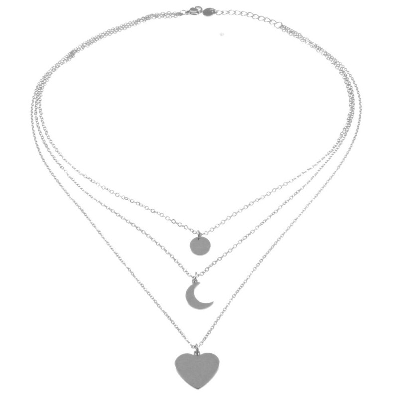 collana donna con cuore e luna multifili in acciaio
