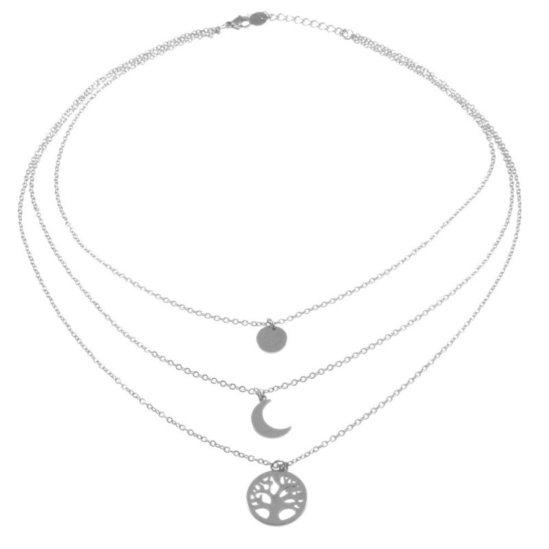 collana donna con albero della vita e luna multifili in acciaio