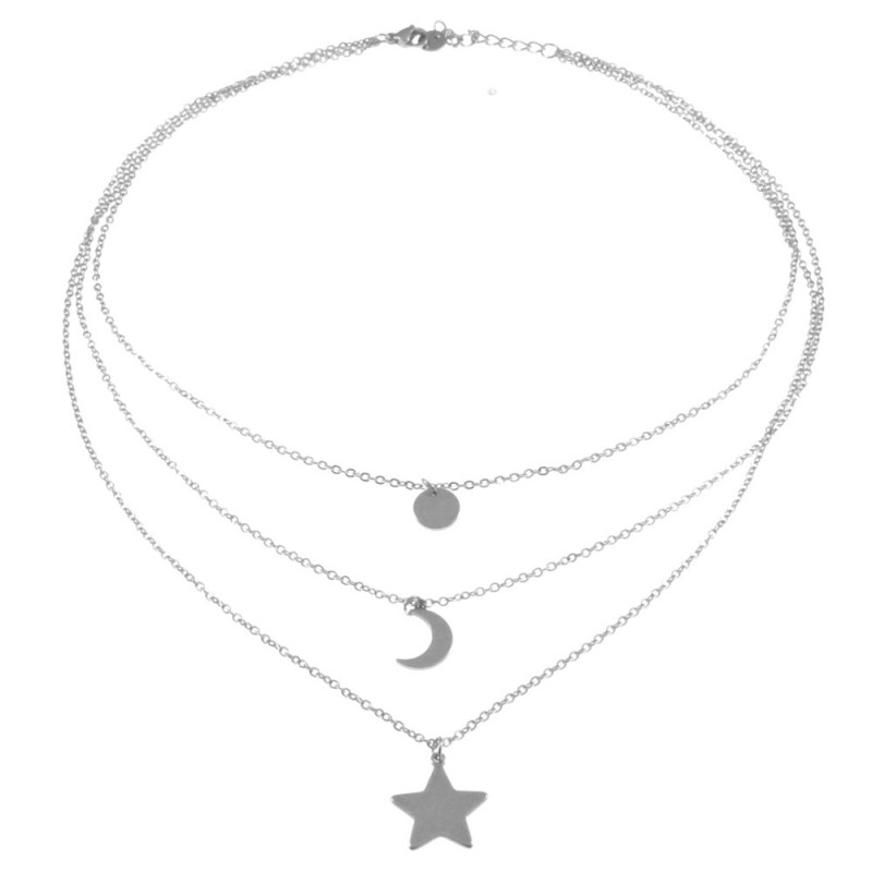 collana donna con stellina e luna multifili in acciaio