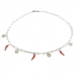 collana donna con corni rossi e cuori in acciaio