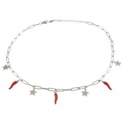 collana donna con corni rossi e stelline in acciaio