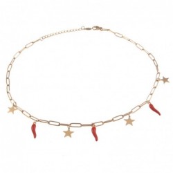 collana donna con corni rossi e stelline in acciaio ramato