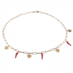 collana donna con corni rossi e cuori in acciaio ramato