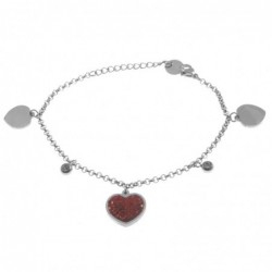 bracciale donna cuore acciaio e strass rossi