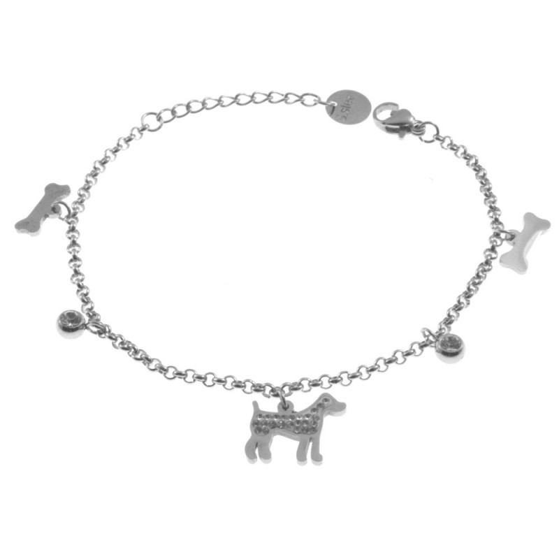 bracciale donna con cane e osso in acciaio