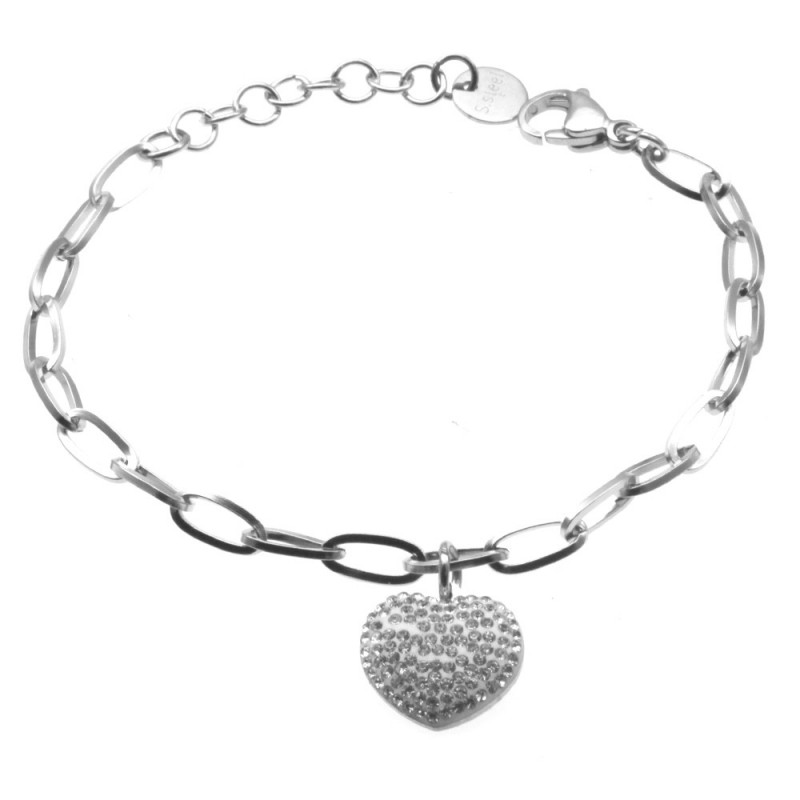bracciale donna cuore acciaio e strass