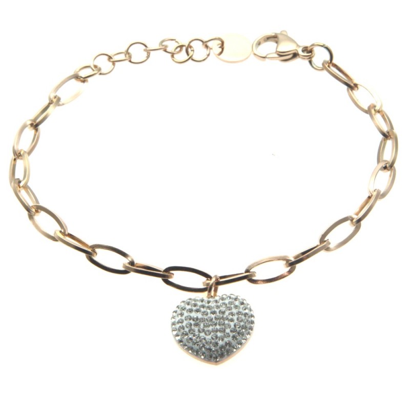 bracciale donna cuore acciaio ramato e strass