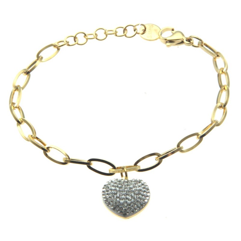 bracciale donna cuore acciaio dorato e strass