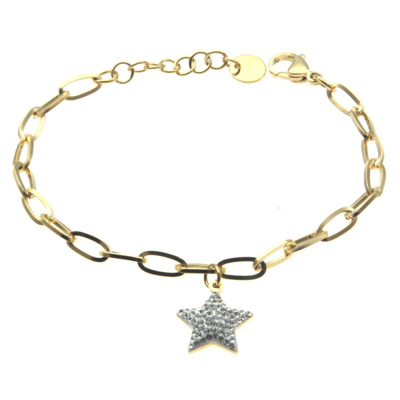 bracciale donna stella acciaio dorato e strass