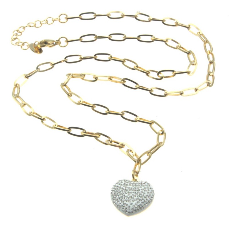 collana donna cuore acciaio dorato e strass