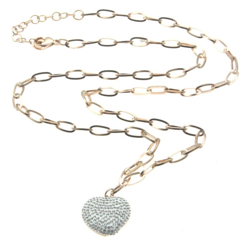 collana donna cuore acciaio ramato e strass