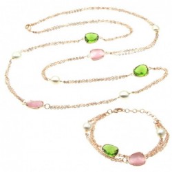 parure donna collana e bracciale in bronzo perle e cristalli
