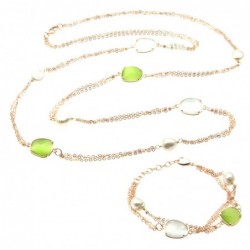 parure donna collana e bracciale in bronzo perle e cristalli