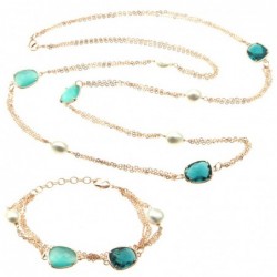 parure donna collana e bracciale in bronzo perle e cristalli