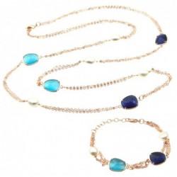 parure donna collana e bracciale in bronzo perle e cristalli