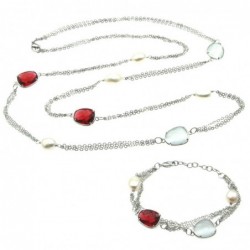 parure donna collana e bracciale in bronzo perle e cristalli