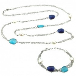parure donna collana e bracciale in bronzo perle e cristalli