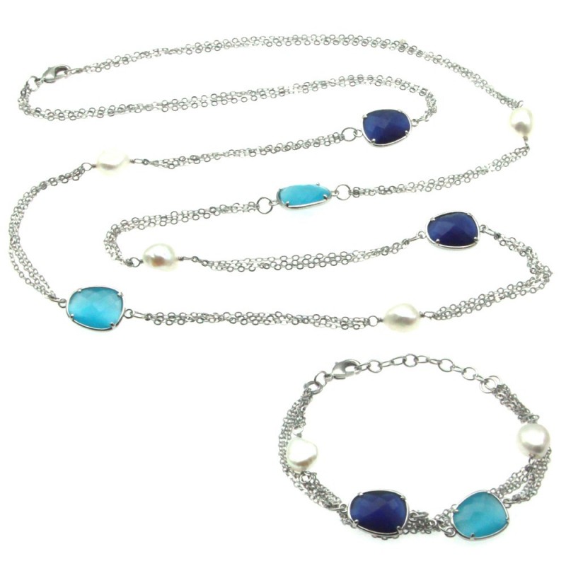 parure donna collana e bracciale in bronzo perle e cristalli