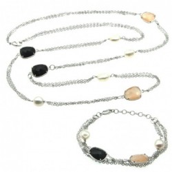 parure donna collana e bracciale in bronzo perle e cristalli
