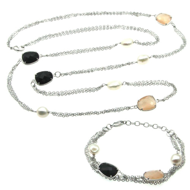 parure donna collana e bracciale in bronzo perle e cristalli
