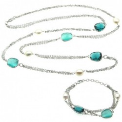 parure donna collana e bracciale in bronzo perle e cristalli