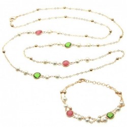 parure donna collana e bracciale in bronzo perle e cristalli
