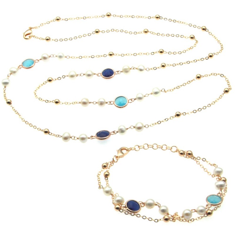 parure donna collana e bracciale in bronzo perle e cristalli
