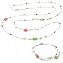 parure donna collana e bracciale in bronzo perle e cristalli