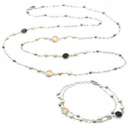 parure donna collana e bracciale in bronzo perle e cristalli