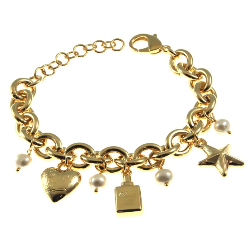 bracciale donna cuore stella e perle dorato