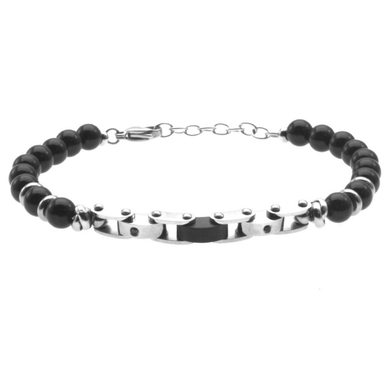 bracciale uomo pietre con piastra in acciaio