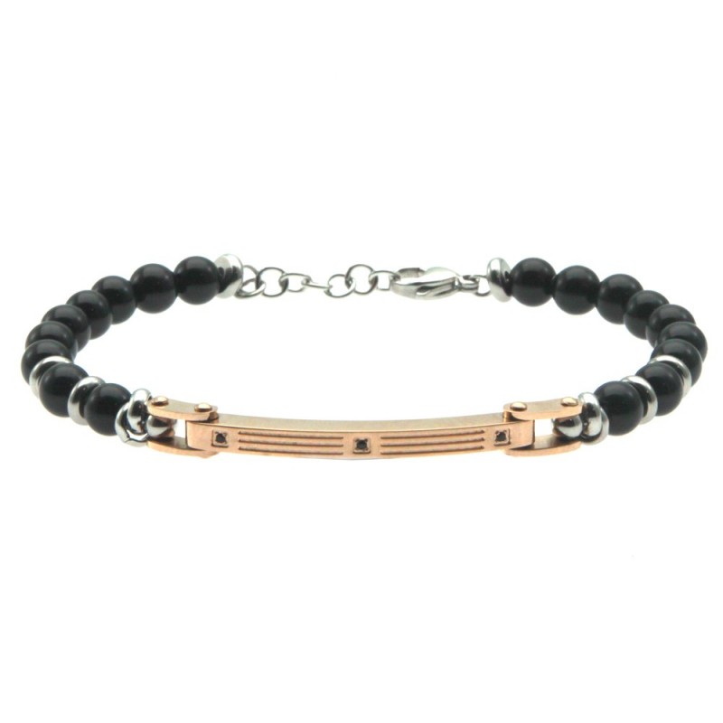 bracciale uomo pietre con piastra in acciaio
