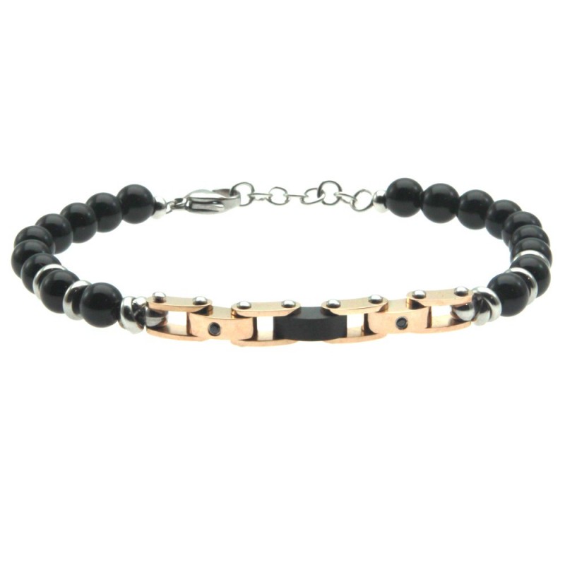 bracciale uomo pietre con piastra in acciaio