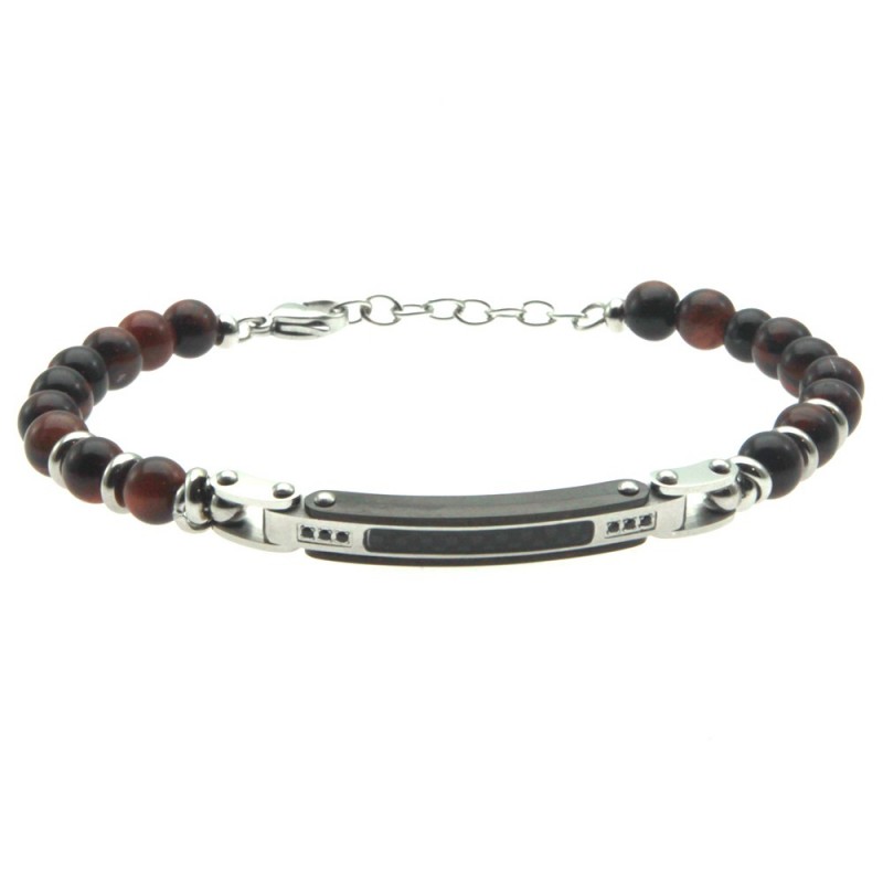 bracciale uomo pietre con piastra in acciaio
