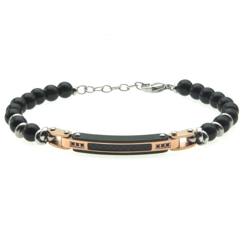 bracciale uomo pietre con piastra in acciaio