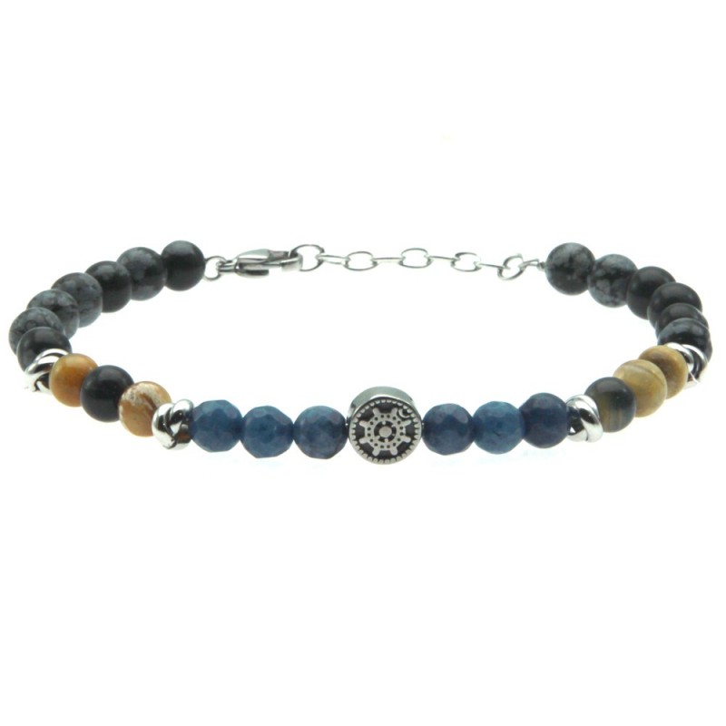 bracciale uomo con timone pietre e acciaio