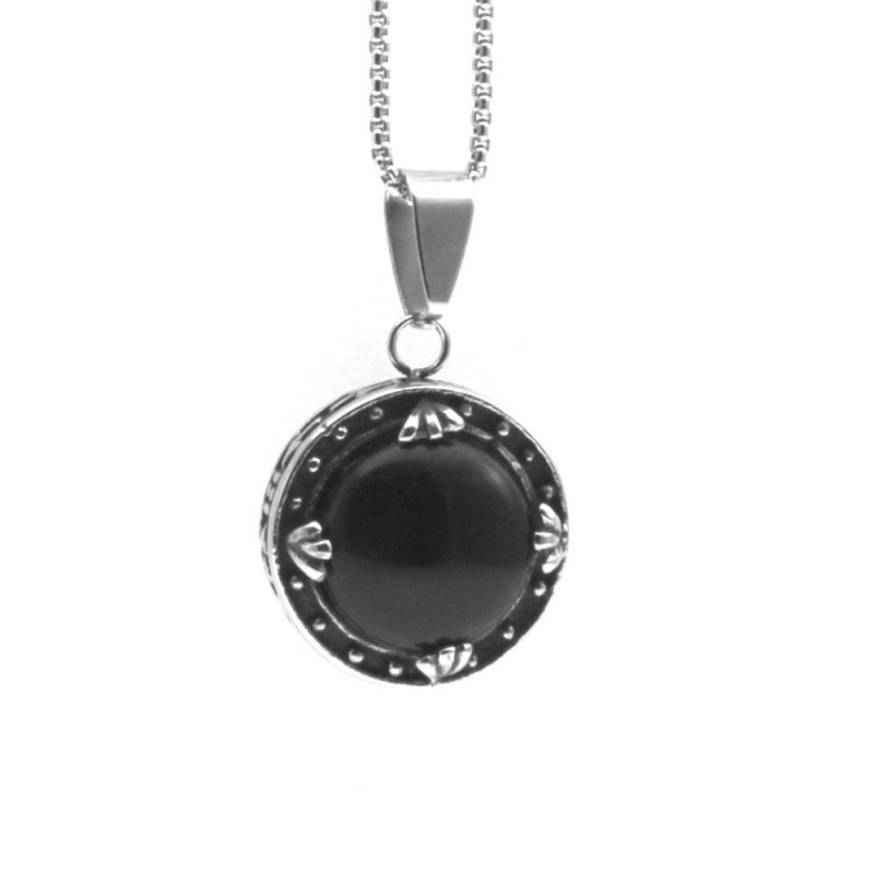 collana con ciondolo tondo in stile massone acciaio