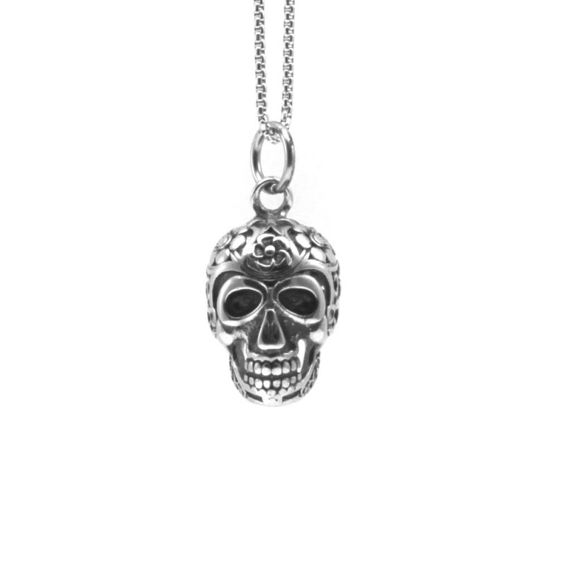 collana con teschio in stile massone acciaio