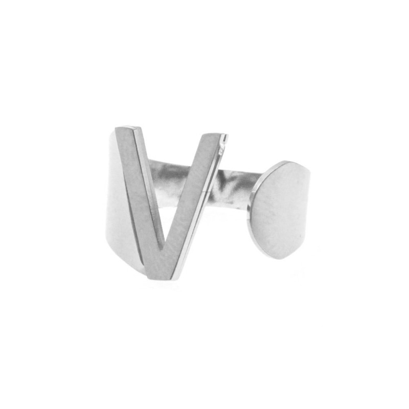Anello con lettera v donna acciaio
