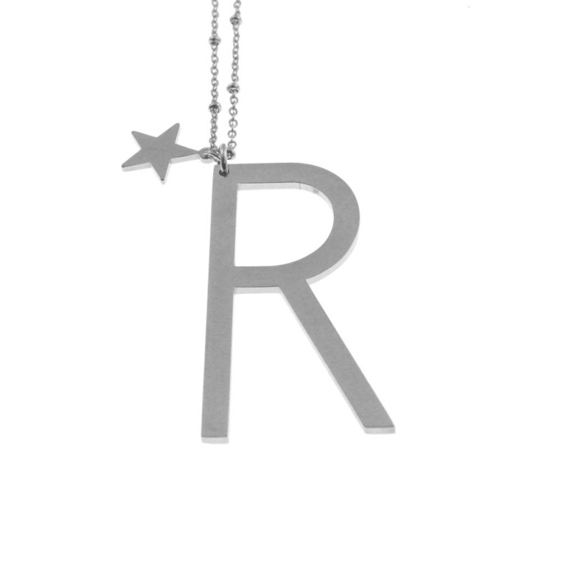 Collana con lettera r iniziale donna acciaio