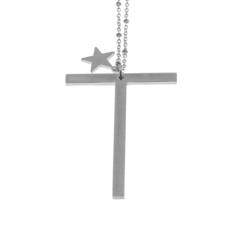 Collana con lettera t iniziale donna acciaio