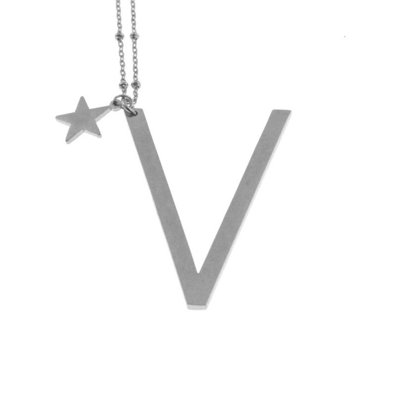 Collana con lettera v iniziale donna acciaio