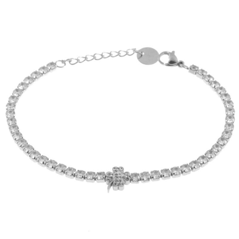 bracciale tennis donna acciaio con quadrifoglio