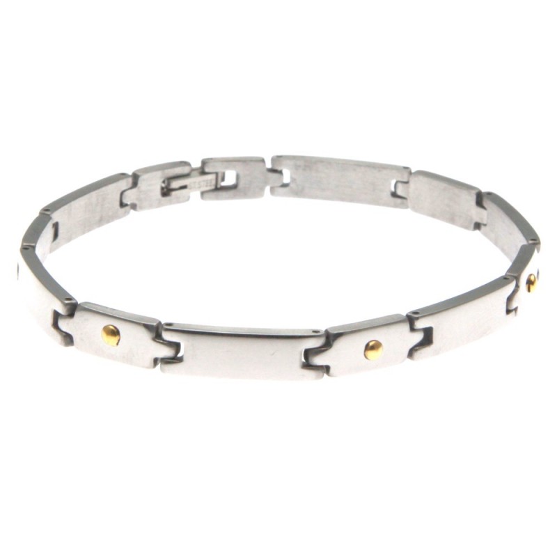 bracciale uomo imperniato in acciaio e oro