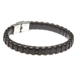 bracciale uomo pelle marrone e cavetto in acciaio
