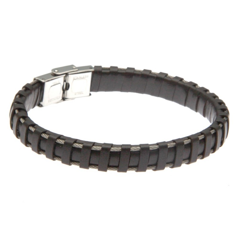 bracciale uomo pelle marrone e cavetto in acciaio